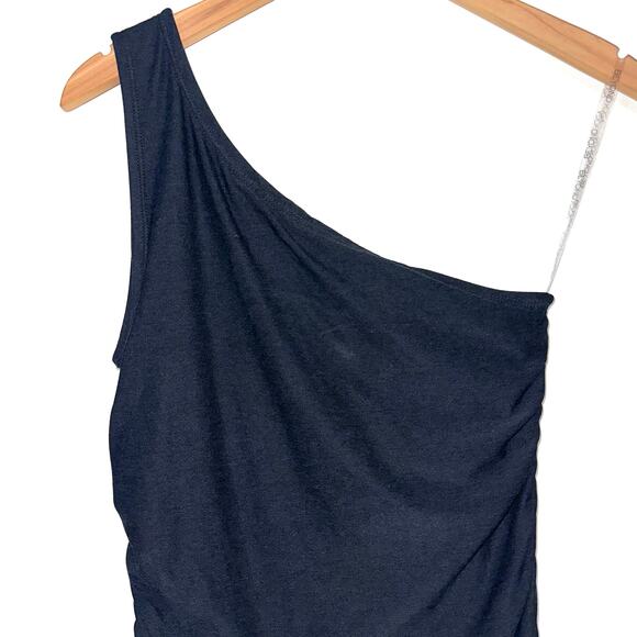 Beyond Yoga Featherweight Carried Away One Shoulder Black Mini Dress Size Medium - Picture 5 of 15